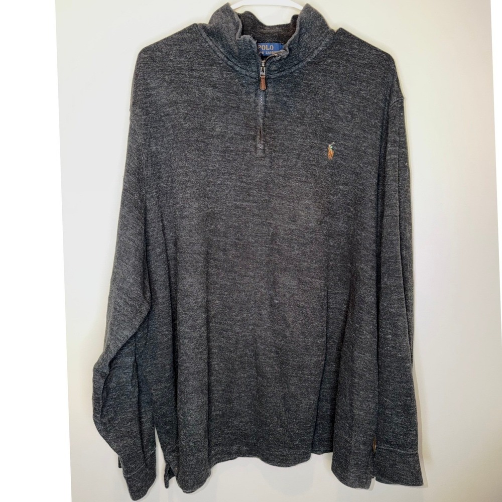 Polo Ralph Lauren Mens XXL Estate Rib Quarter Zip Pullover Sweater Gray Heather - Picture 2 of 8